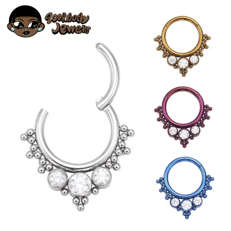 Body Jewelry Quality - จิวเจาะหูไทเทเนียม ASTM F136 คุณภาพสูง แบบคลิกเกอร์ เคลือบสีอะโนไดซ์