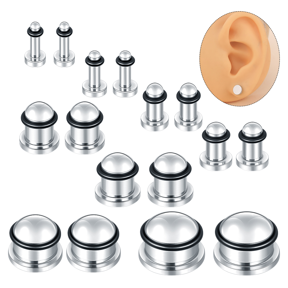 Body Jewelry Gauges - 1 คู่สแตนเลสสตีลหูอุโมงค์ต่างหู Plug Gauges Expander Stretcher