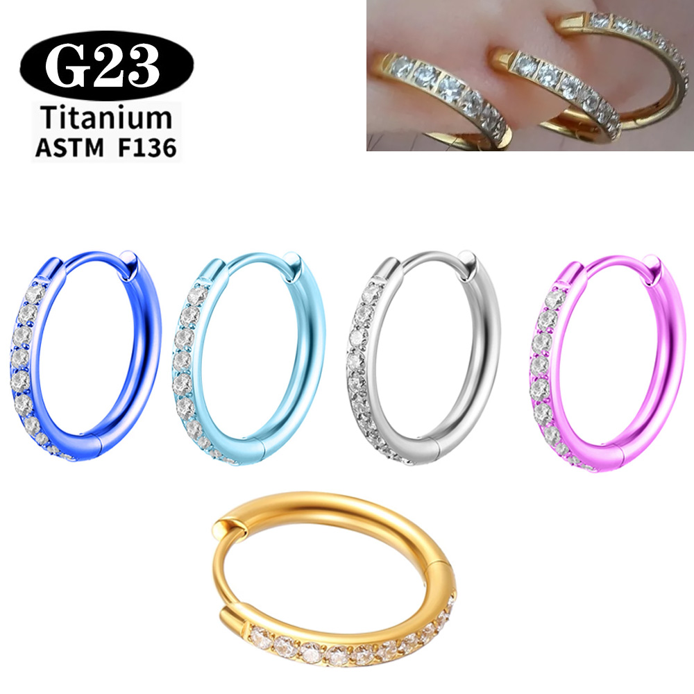 Body Jewelry Quality - ต่างหูไทเทเนียม ASTM F136 G23 แบบวงกลม ประดับเพชร