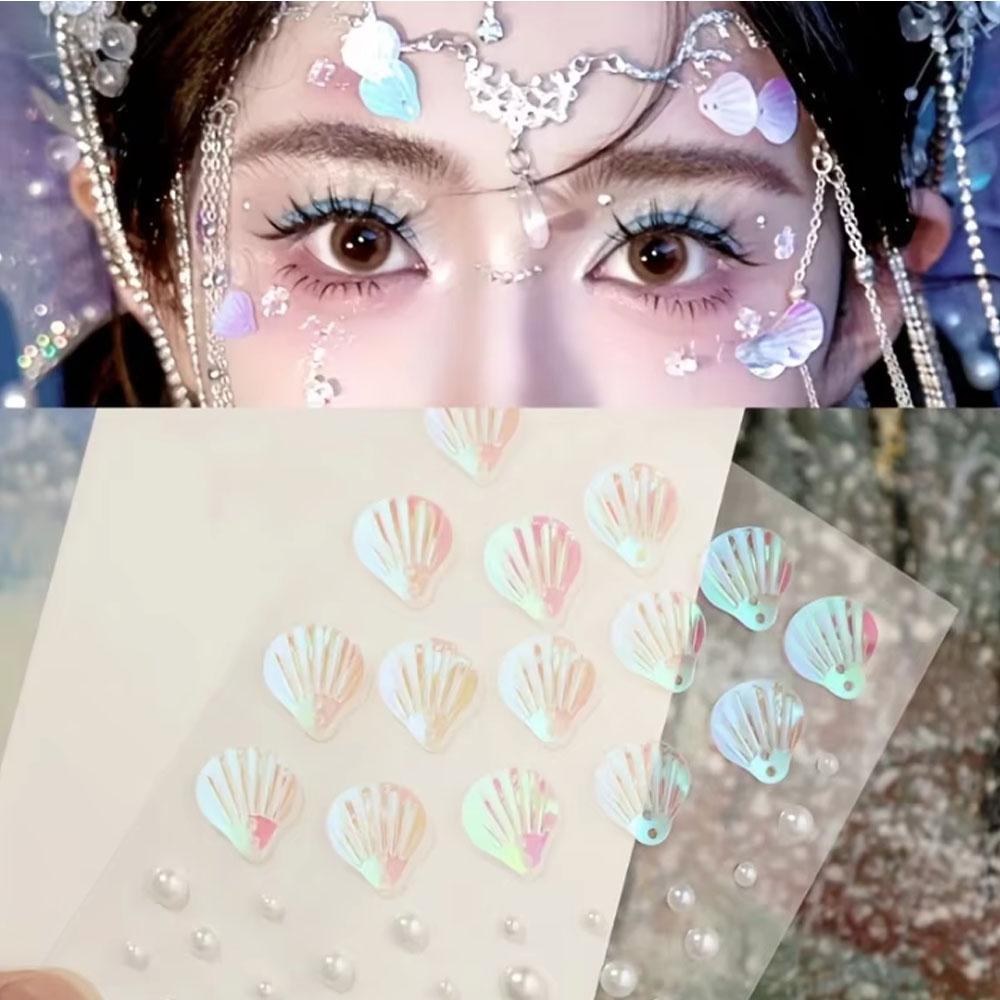 Body Jewelry Art - 1 แผ่น Iridescent เชลล์ผสมสติกเกอร์ไข่มุก Self-adhesive 3D