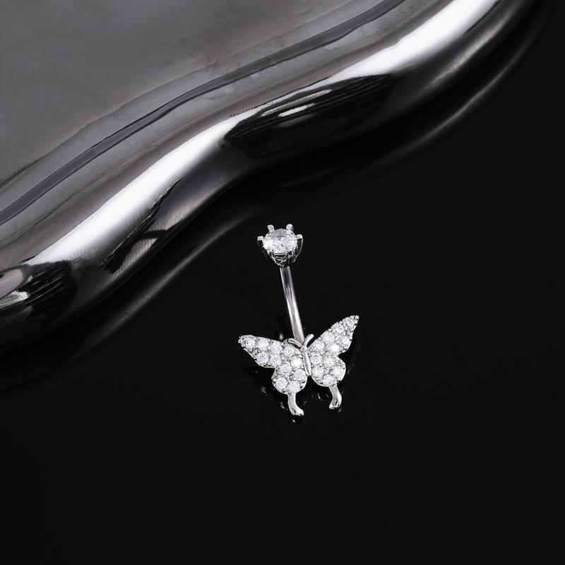 Body Jewelry Quality - แหวนเจาะสะดือรูปผีเสื้อประดับเพชรซิคอน Y2K คุณภาพสูง ดีไซน์หรูหรา เหมาะสำหรับโอกาสพิเศษในคืนเดท