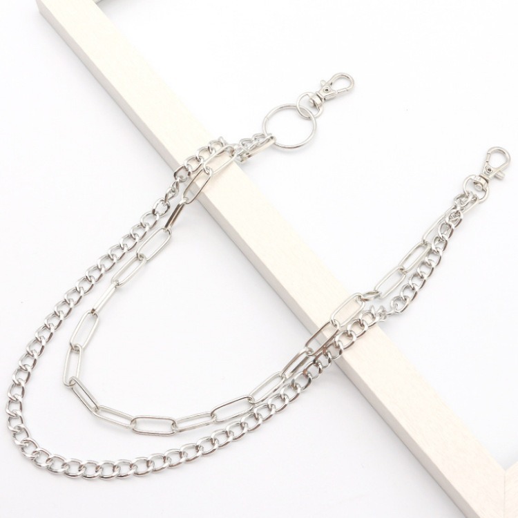Body Jewelry Quality - โซ่โลหะคู่แบบวงกลมสำหรับกางเกง สไตล์วินเทจ พังก์ ฮิปฮอป สำหรับผู้ชายและผู้หญิง ปรับความยาวได้