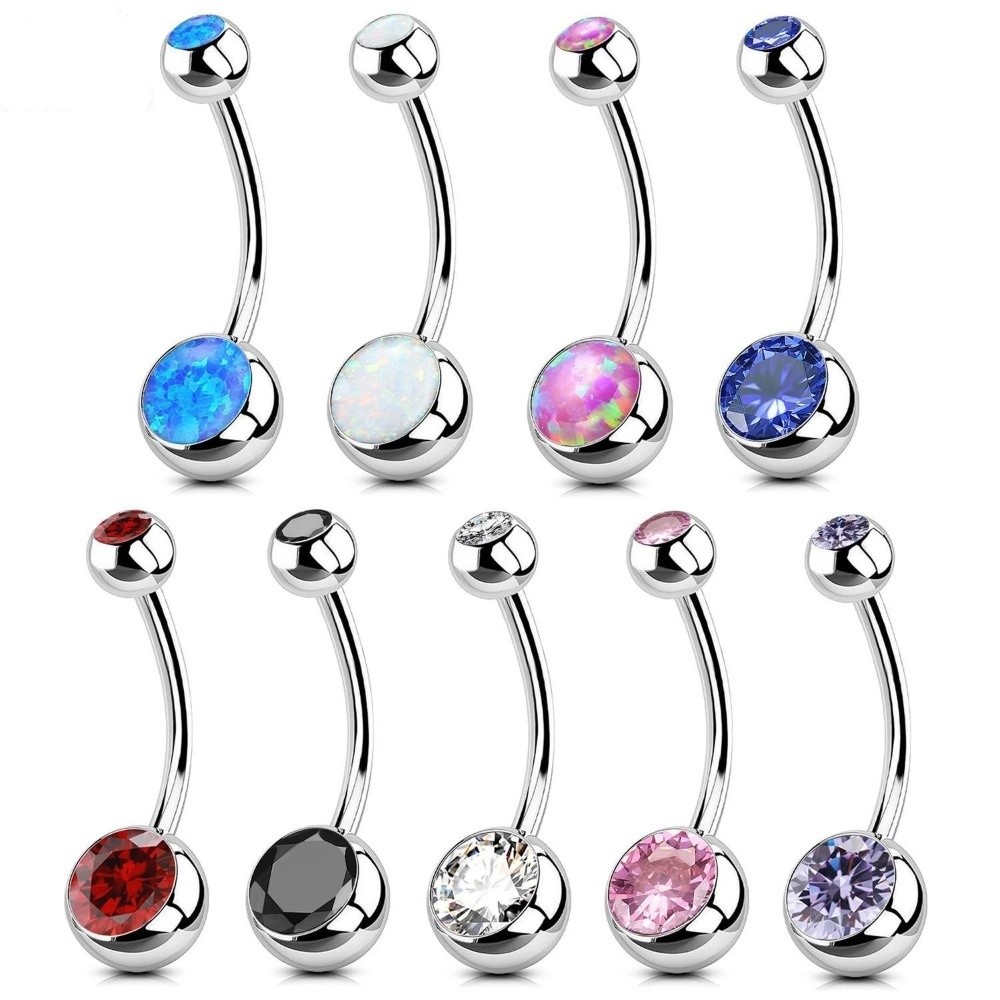 Body Jewelry Quality - แหวนสะดือวัสดุไทเทเนียมคุณภาพสูง ดีไซน์โค้งห้อย เครื่องประดับเจาะสะดือ เครื่องประดับร่างกาย