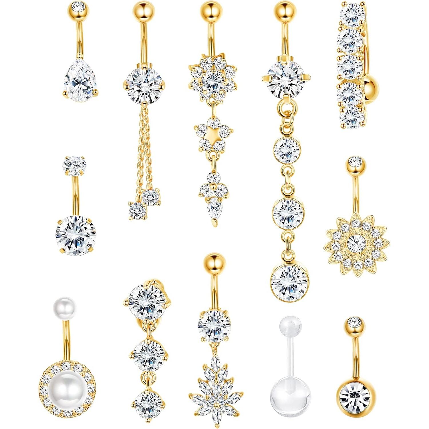 Body Jewelry Quality - แหวนเจาะสะดือแบบห้อยขนาดมาตรฐาน 14G สำหรับทุกเพศ ทนทาน สวยงาม ทำจากสแตนเลส