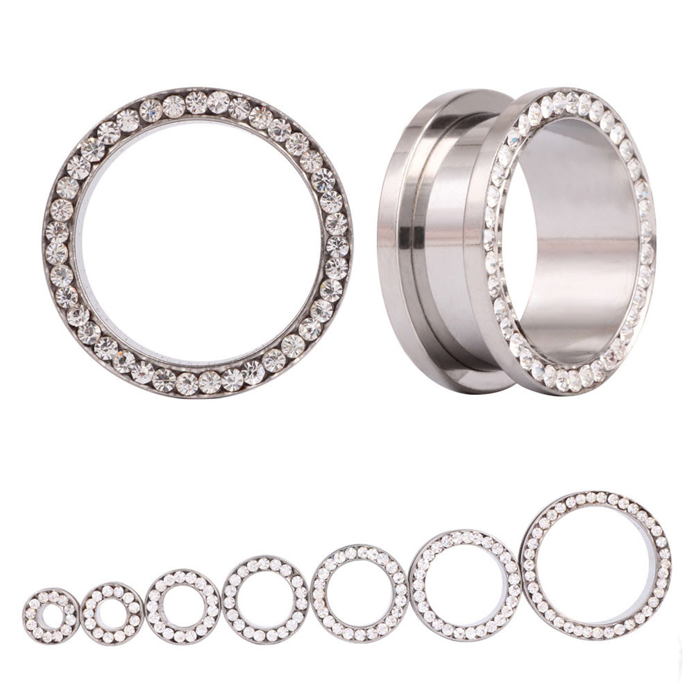 Body Jewelry Gauges - ชุดอุปกรณ์ขยายรูหูแบบคริสตัล 2 ชิ้น/ชุด แบบเกลียว ขนาด 3~25