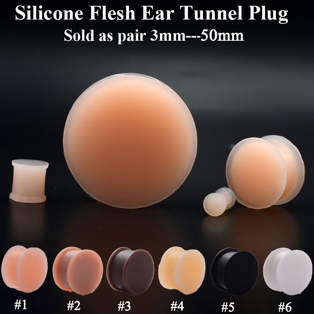 Body Jewelry Gauges - 1 คู่ซิลิโคนหนาหู Flared ปลั๊ก Solid Flesh