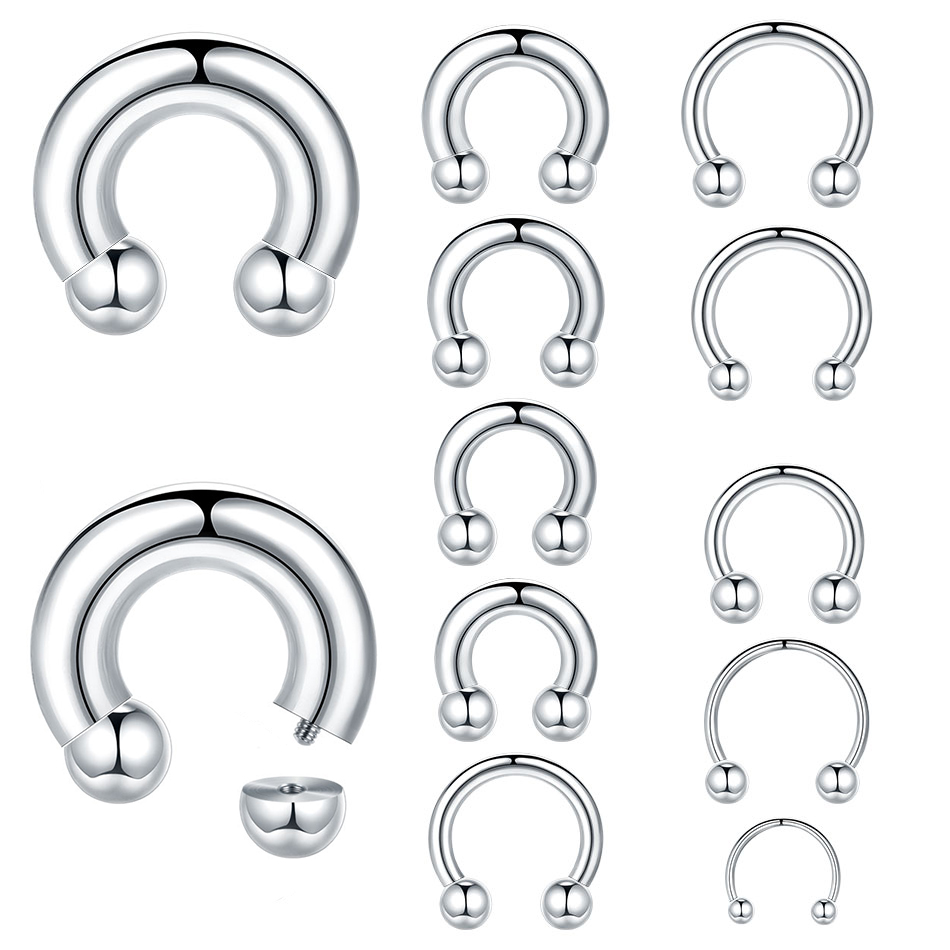 Body Jewelry Gauges - แหวนสแตนเลสขนาดใหญ่ 1 ชิ้น รุ่น 18G-00G สำหรับเจาะรูรูปเกือกม้า
