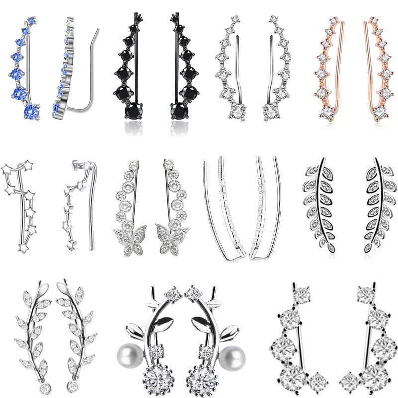 Body Jewelry Quality - 2Pcs คุณภาพสูง7คริสตัลหู Cuffs หูคลิปเจาะสีฟ้า Cubic Zirconia