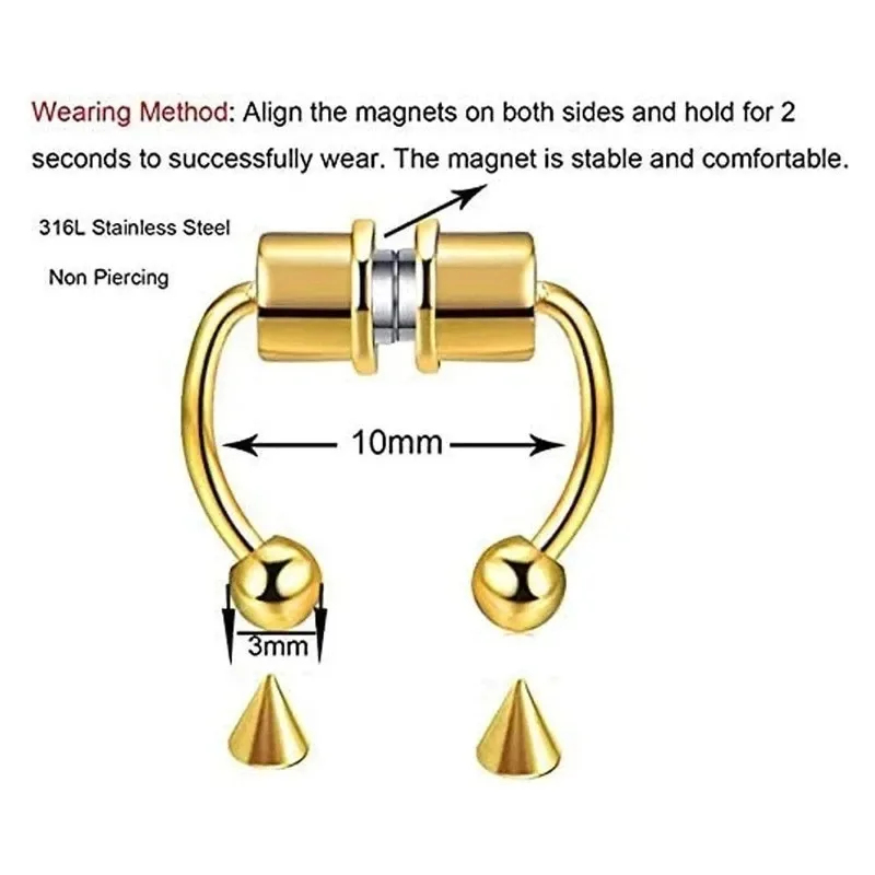 1/2/3 ชิ้น แหวนจมูกแม่เหล็กปลอ - Body Jewelry Art บทวิจารณ์และราคา