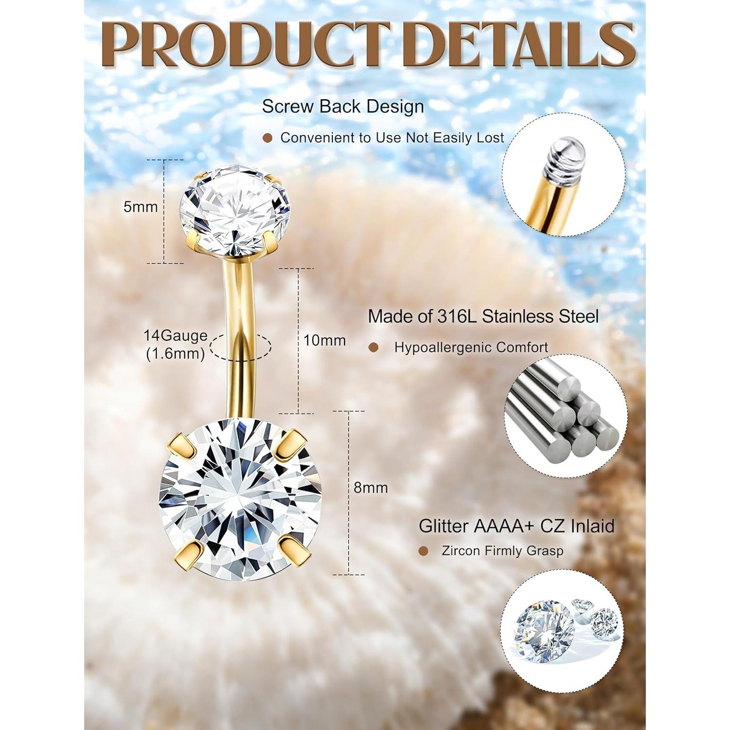 แหวนเจาะสะดือแบบห้อยขนาดมาตรฐา - Body Jewelry Quality บทวิจารณ์และราคา