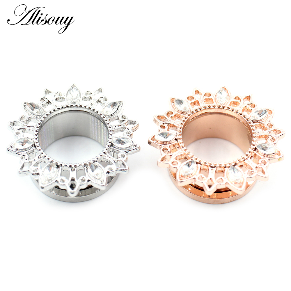 Alisouy 2pcs สแตนเลสดอกไม้ Zir - Body Jewelry Gauges บทวิจารณ์และราคา